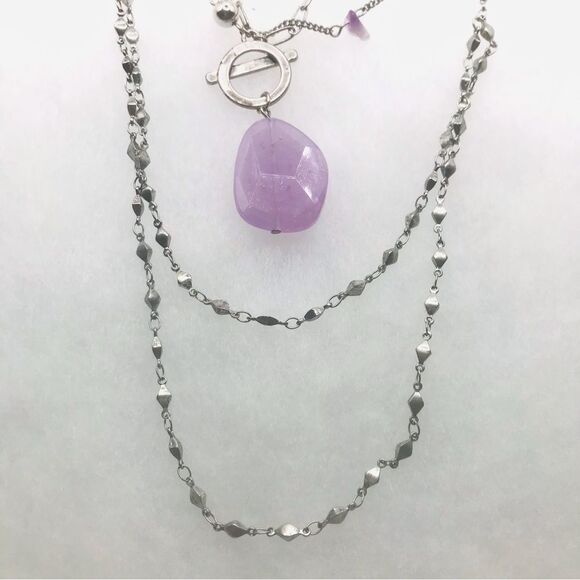 Silver and Purple Choker Layered Necklace - Picture 2 of 7